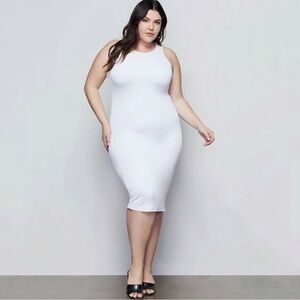 Good American The Body Sculpted Microrib Sleeveless Midi Dress White 7 / 4XL